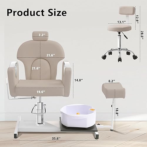 Miniatura 3 de KIGOTY Silla de pedicura sin fontanería con masaje de pies, spa y taburete, estación de pedicura reclinable de elevación hidráulica ajustable, silla