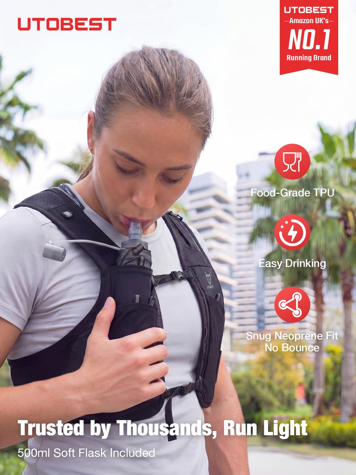 UTOBEST Ultra Running Vest Advanced Skin 2.5 Set leggero Hydration Pack per Trail running, 2,5 l, unisex