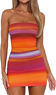 ABMOIU Women's 2025 Floral Tube Mini Dress Strapless Backless Party Club Short Ruched Bodycon Dresses
