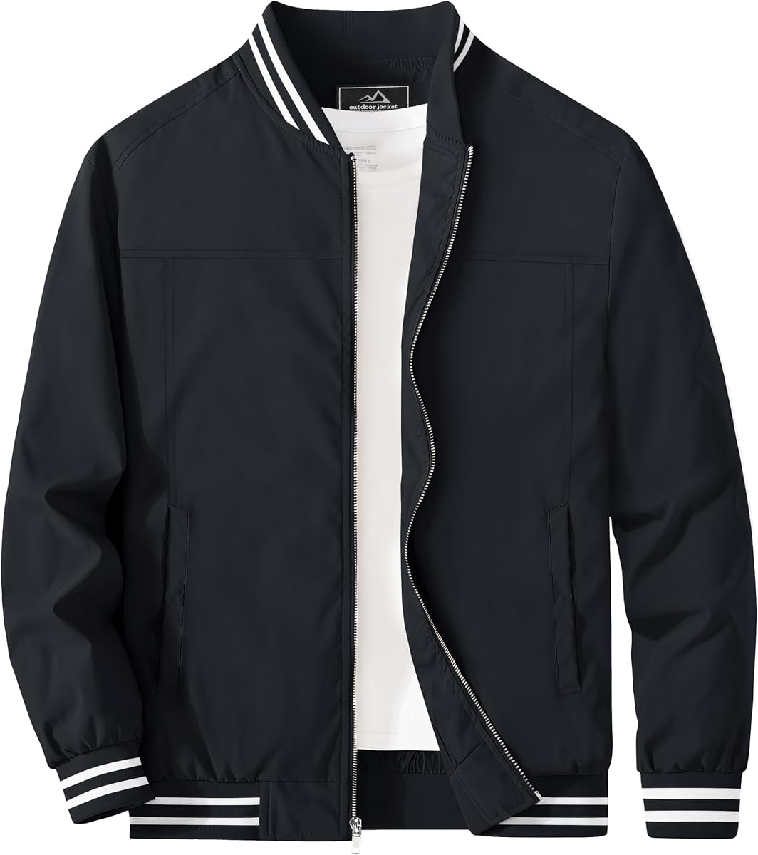 Chaqueta bómber ligera cortavientos MAGCOMSEN para hombre Chaquetas cortavientos con cremallera Chaqueta cortavientos Casual Spring Fall Coat para golf