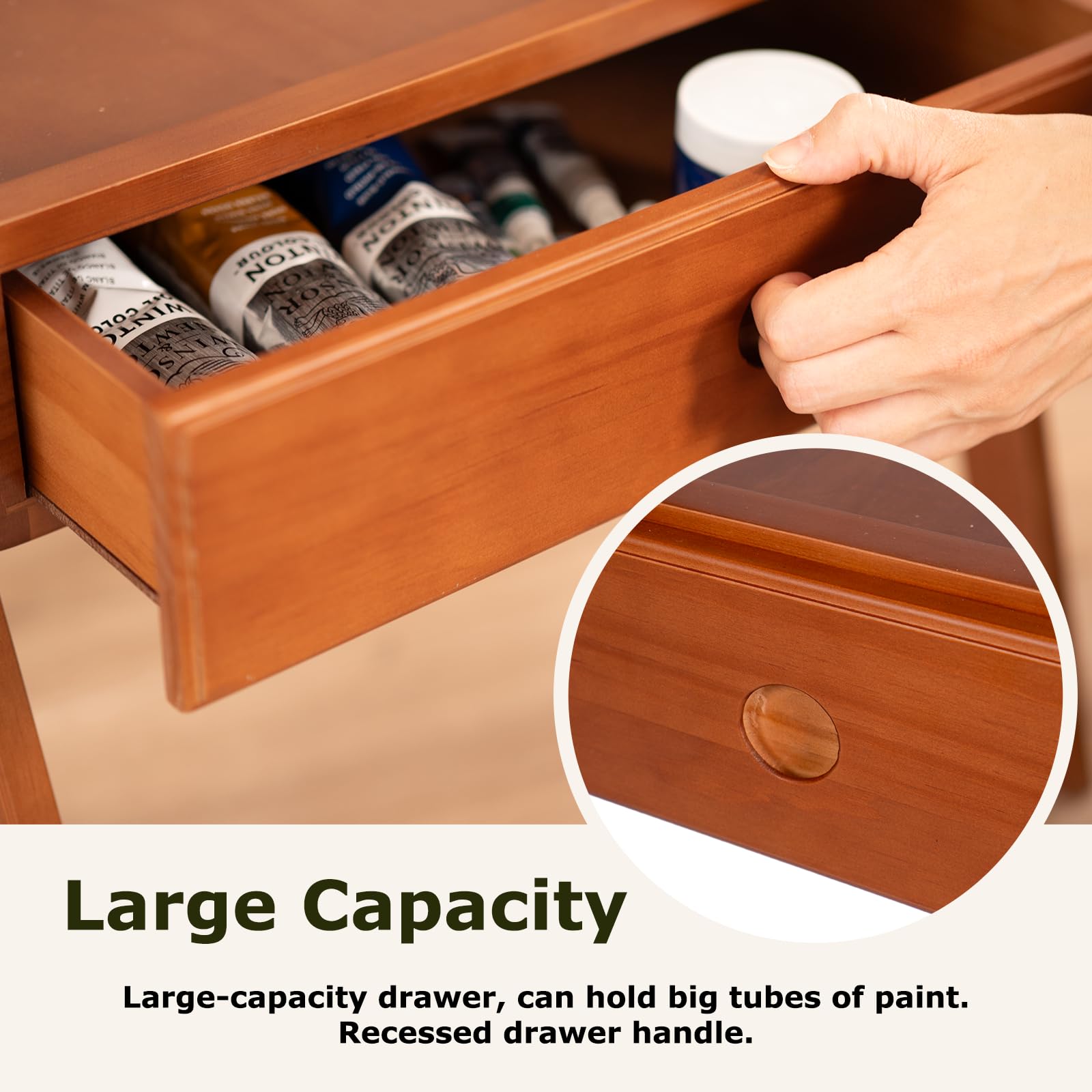 DJAR Caballete de Pintura en H Grande con Cajón y Estante, Caballete de Madera Premium para Artistas y Estudiantes, Soporta Lienzos hasta 88 cm, Nogal