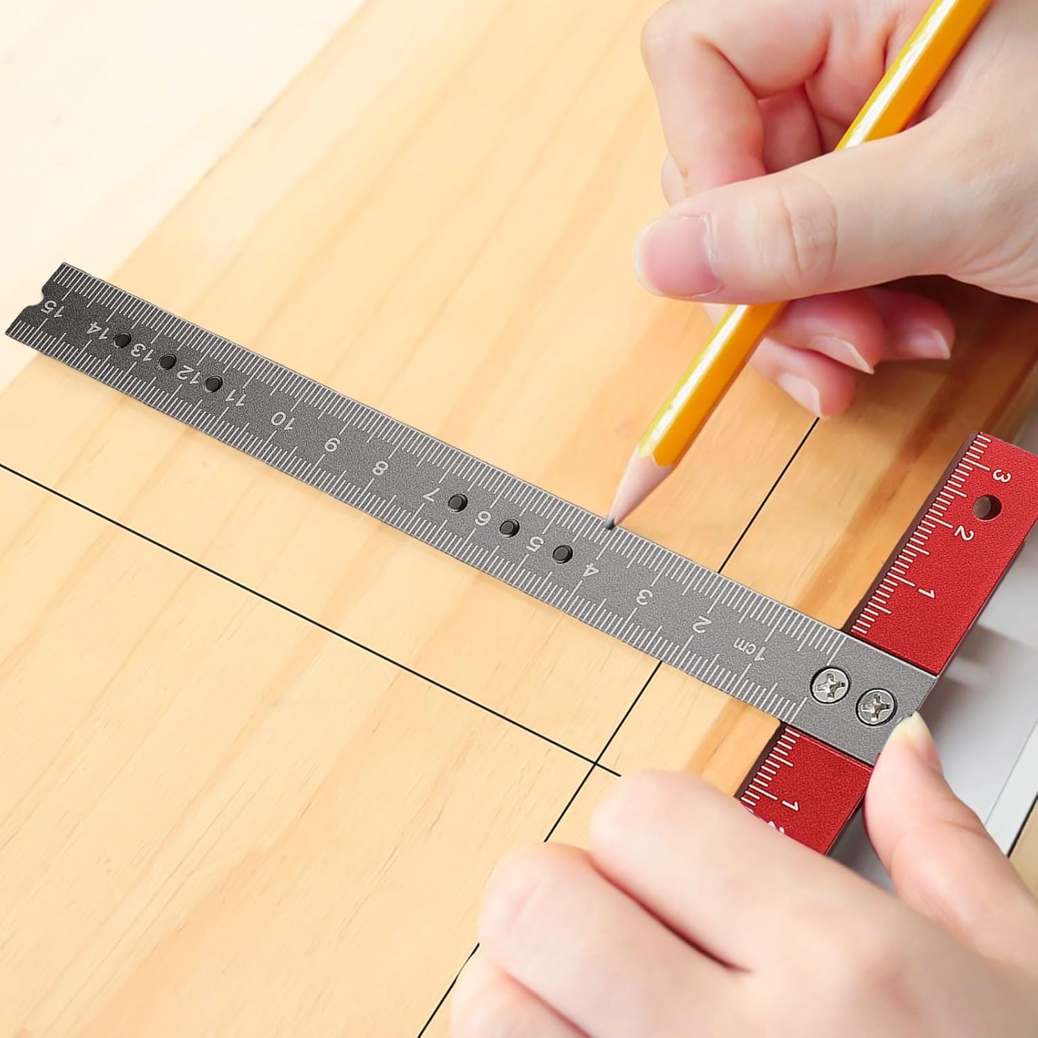 T-Shaped Square Ruler, Aluminum Alloy Carpenter Square for Woodworking & Cabinetmaking — 90° Layout Tool, DIY Right-Angle Measuring Ruler for Carpentry,