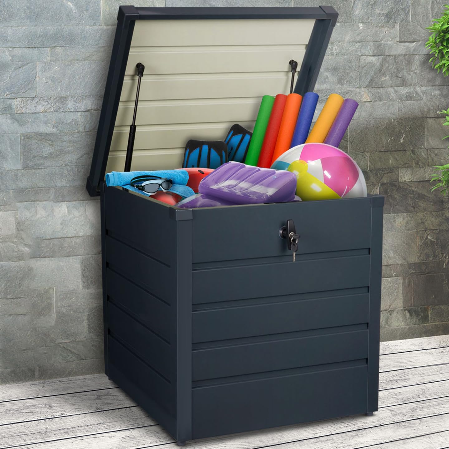 IDMarket - Abschließbare Metalltruhe Anthrazitgrau für Garten 200L 68x62,5x63 cm