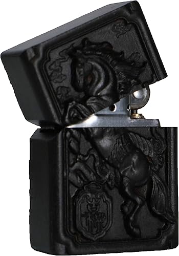 Miniatura 4 de Caja de Shell tallada madera negra de ébano natural para módulo Zippo (caballo rico)