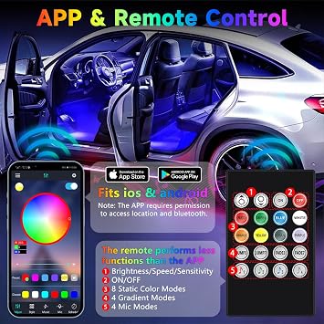 Car Led Interior Light RGB USB 6 Inch Frosted Under Dash Foot Well Light
