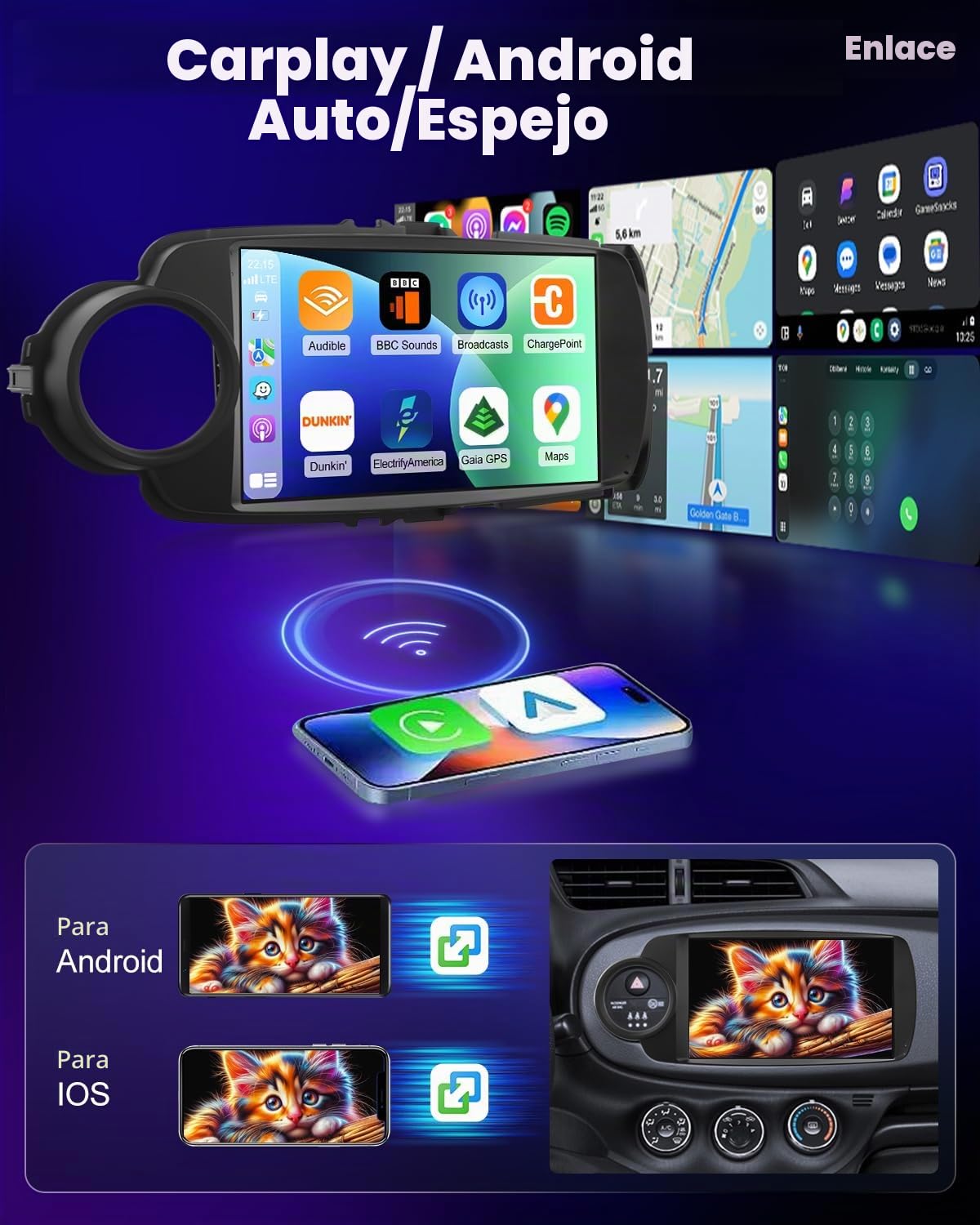 NHOPEEW 4+128 GB Radio para Coche con Android para Toyota Yaris 2012-2017 con compatibilidad con CarPlay y Android Auto, WiFi, GPS, Controles en el Volante,Canbus
