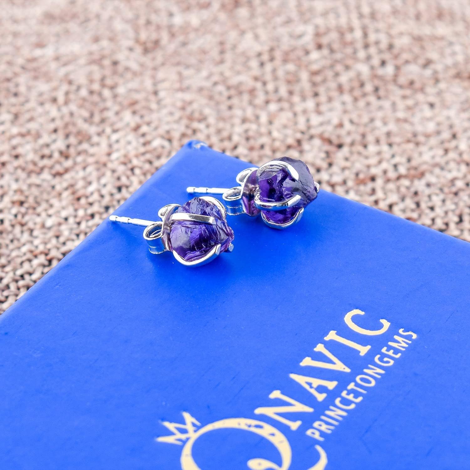 AA Raw Gemstone Rough Crystal Stone Dainty Stud Earrings for Women, Birthstone Handmade Wedding Jewelry, 925 Sterling Silver 4-Prong Setting Earrings, Birthday Gifts for Mom, Girls - Image 3