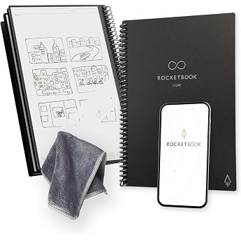 Rocketbook Core Reusable Spiral Notebook - 15cm x 22.4cm - Black - Polka Dot Pages App Connectivity Erasable Durable Cover Ideal for School Work and Creative Projects