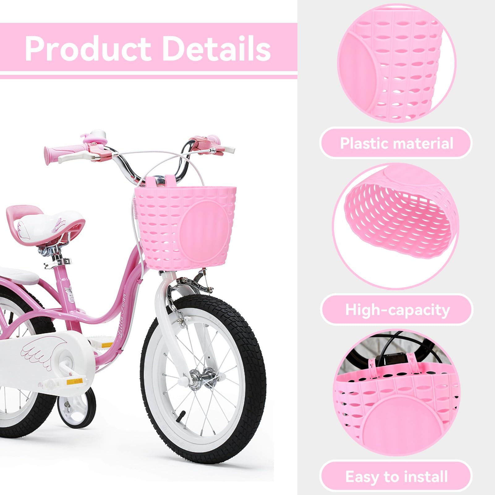 Cestino per bici per bambini, cestino per manubrio per bicicletta Simpatico cestino per manubrio anteriore per bicicletta con cinghie regolabili per ragazzi, ragazze, bambini piccoli(Rosa)