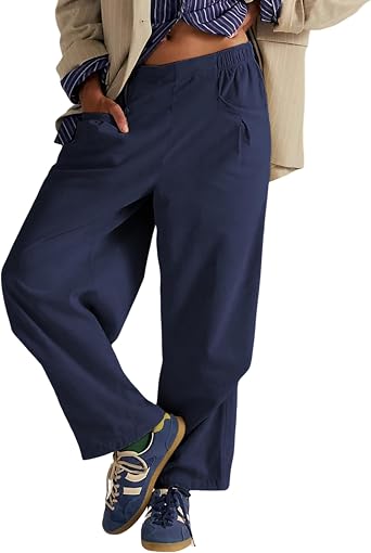 Lentta Womens Corduroy Pants Elastic Waisted Tucked Pleating Wide Leg Harem Trousers with Pockets
