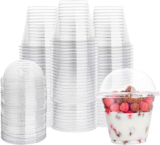 200pcs 9oz Clear Plastic Cups with Dome Lids, Dessert Cups with Lids, Disposable Parfait Cups, Party Cups Cupcake for Parties and Daily Use