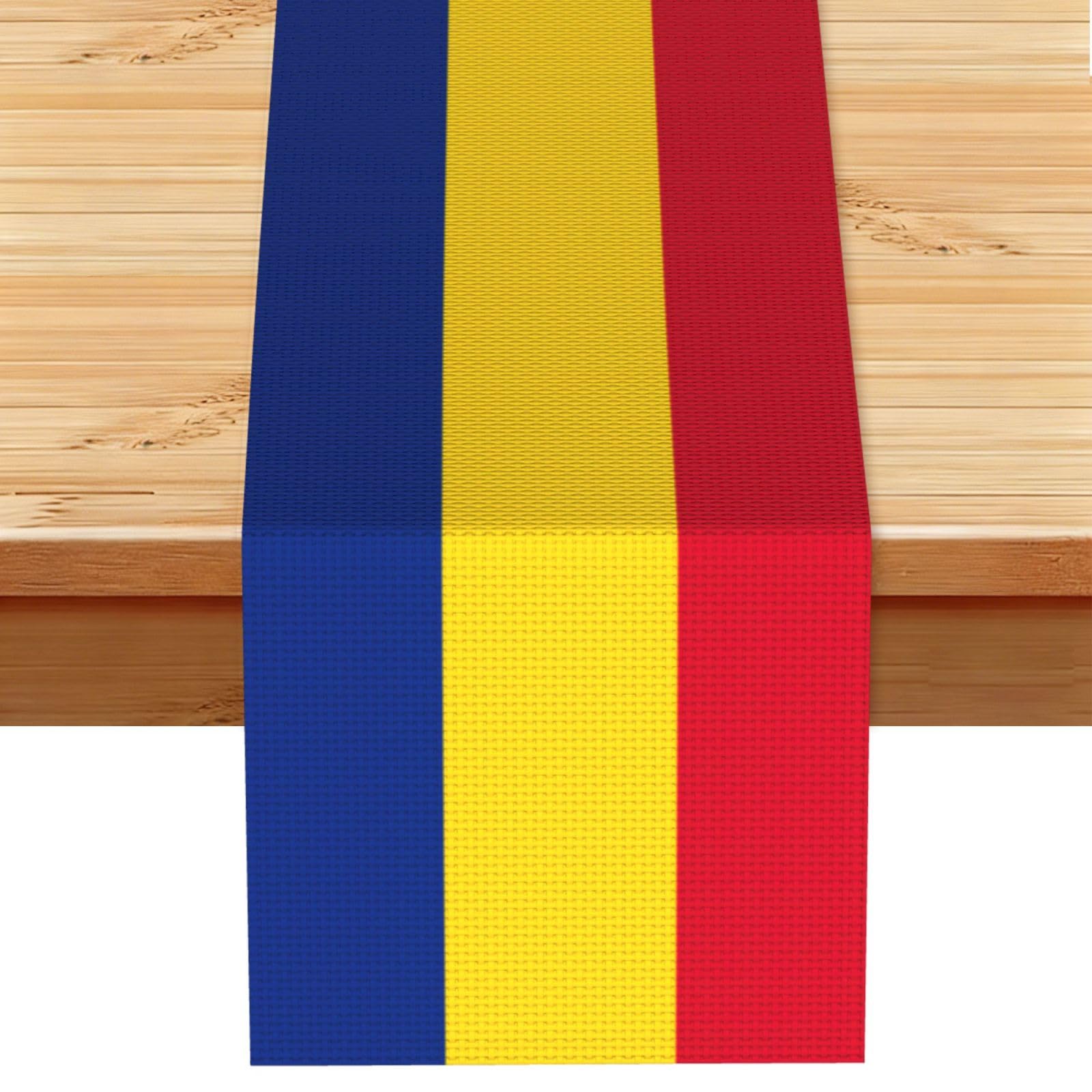 Flag of Romania Printed Table Runner 13 x 72, Wrinkle Resistant Decor for Dining Table Coffee Table Fireplace