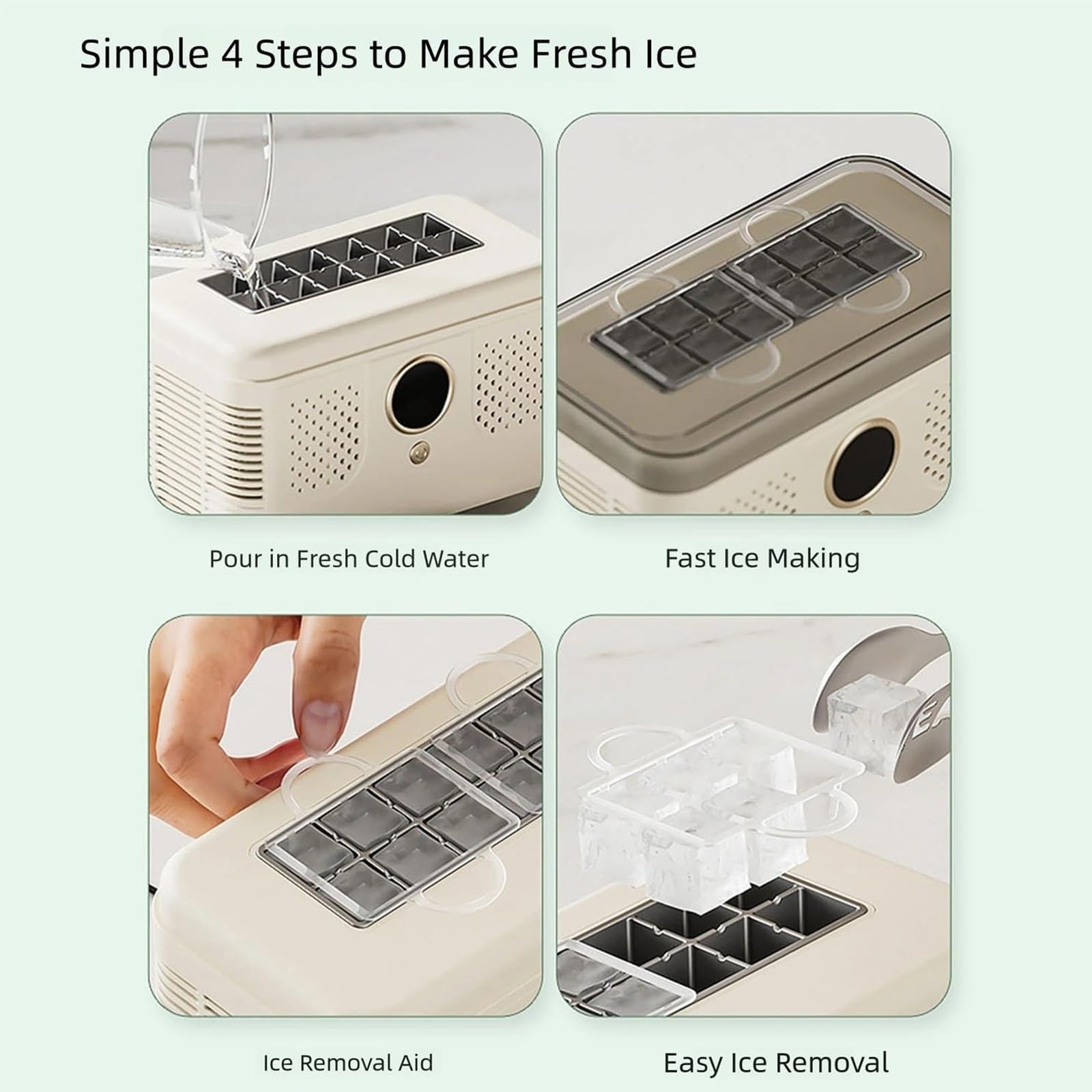 Máquina De Hielo Portátil, Máquina De Hielo Para Encimera De 150w Con 12 Cubitos En 15-20 Minutos, Bajo Nivel De Ruido, Diseño Compacto, Máquina De Hielo Automática Para Hogar, Oficina green home-use