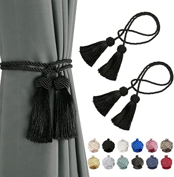 BEL AVENIR 2 Pack Handmade Rope Tassel Curtain Tiebacks