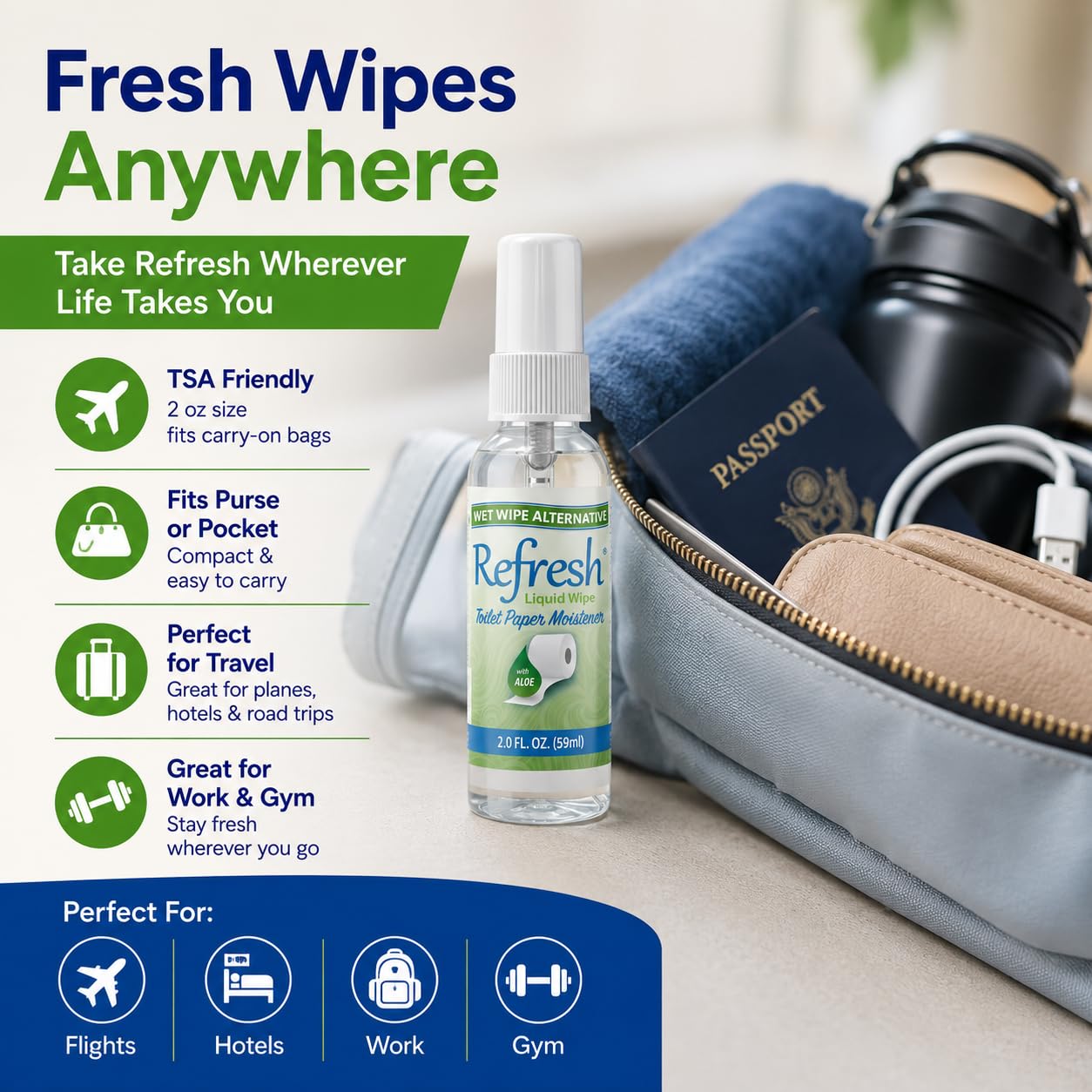 Refresh Liquid Wipe Toilet Paper Spray, Sensitive Skin Formula, 10 Fl Oz (Combo Pack)