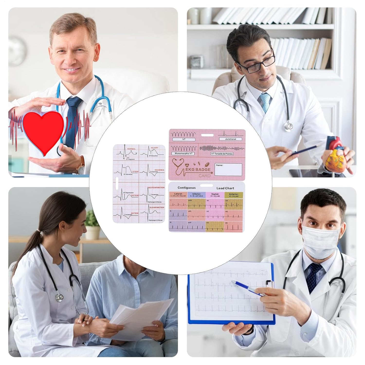 Ekg Badge Nurse Reference Cards | 3 Piece Ecg Accessories with Heart Reference Lab for Icu Er Clinicals Work