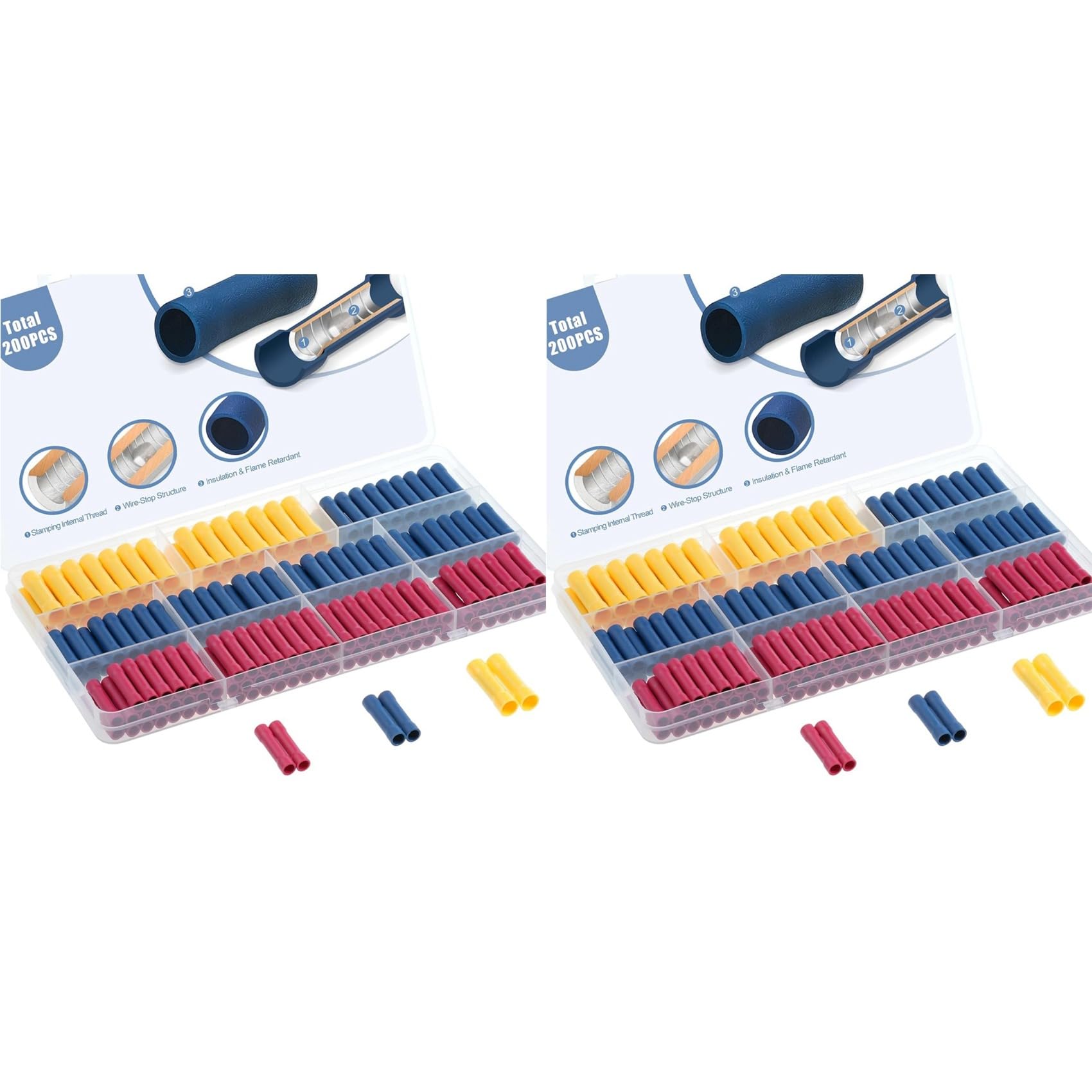 Ctrlzs Red/Blue/Yellow 400Pcs Wire Butt Splice Connectors Kit, 22-10 Awg Electrical Crimp Terminal Connector Fully Insulated Wiring