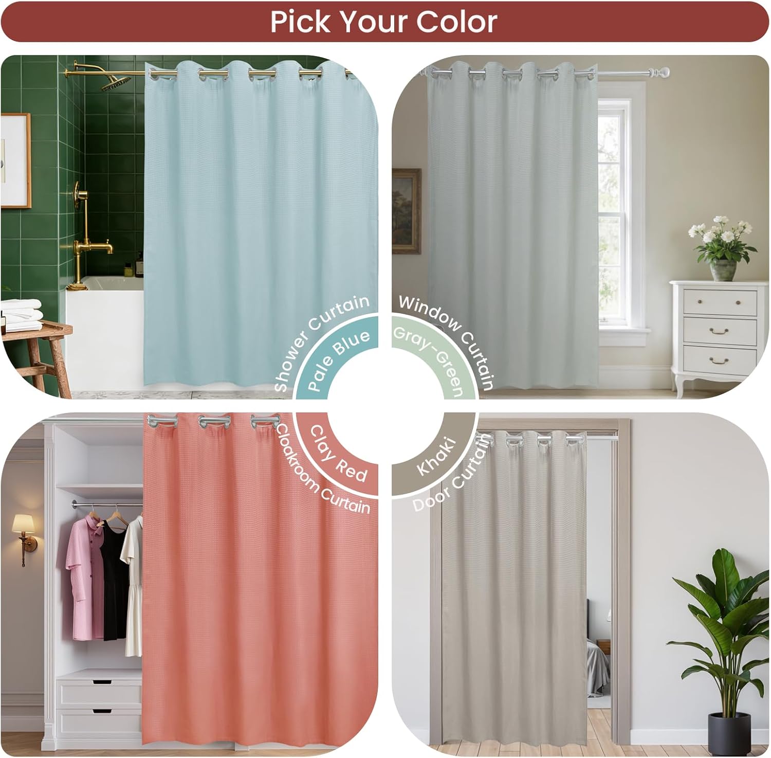 Clean Slate Series No Hook Shower Curtain, 230 GSM Waffle Weave, Snap-in Liner, Heavy-Duty Soft Fabric, 4 Hem Magnets, Water-Repellent Bath Curtain (Clay Red, 72" W x 86" L(Pack of 1))