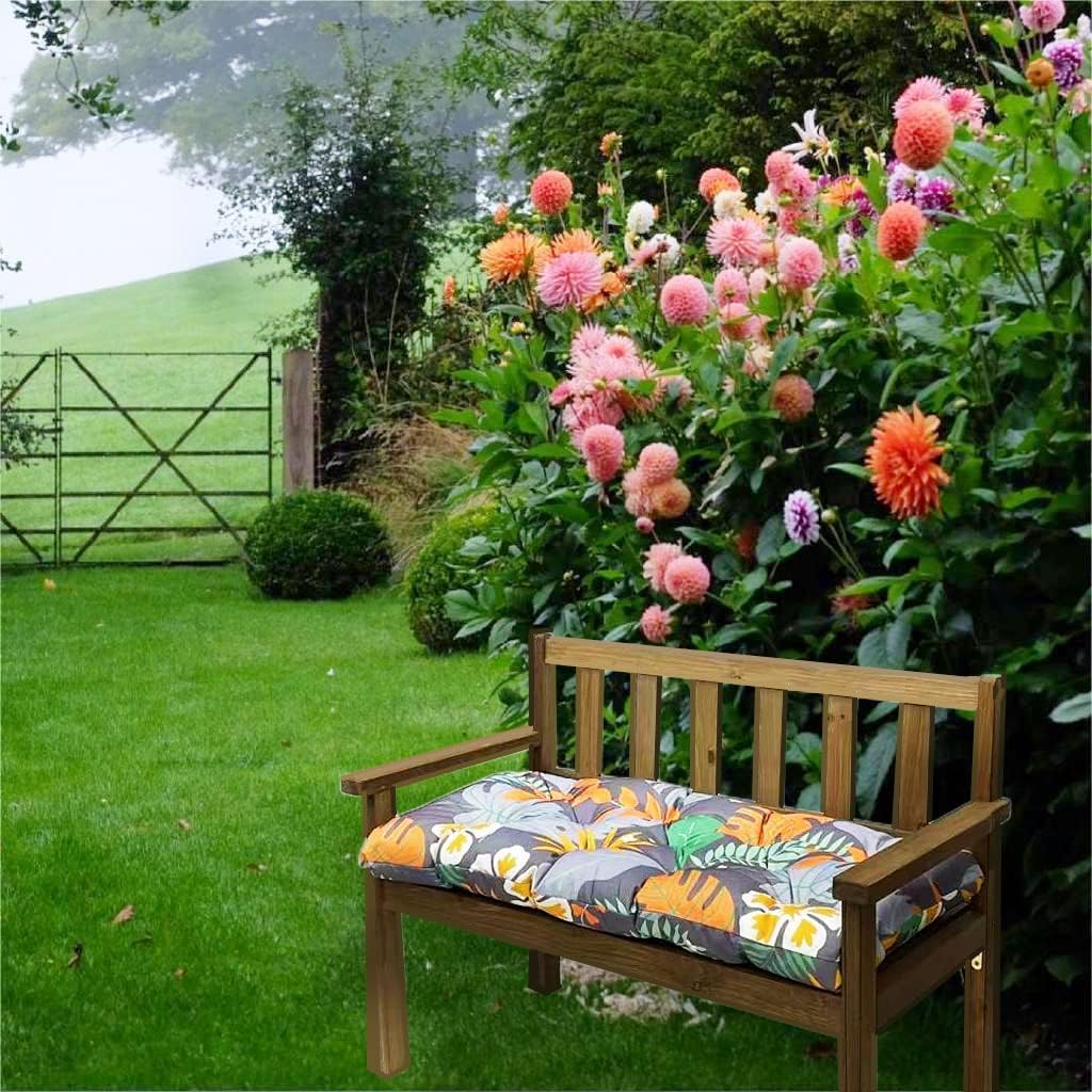 Srutirbo Waterproof Outdoor Bench Cushion, 48"x20", Swing Cushion Patio Furniture Cushions 3 Seater, for Garden Patio Furniture Lounger Bench (Flower, 48x20 in)