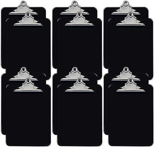 Better Office Products, 12 portapapeles de plástico negro, duraderos, 12.5 x 9 pulgadas, clip de metal estándar, color negro, juego de 12
