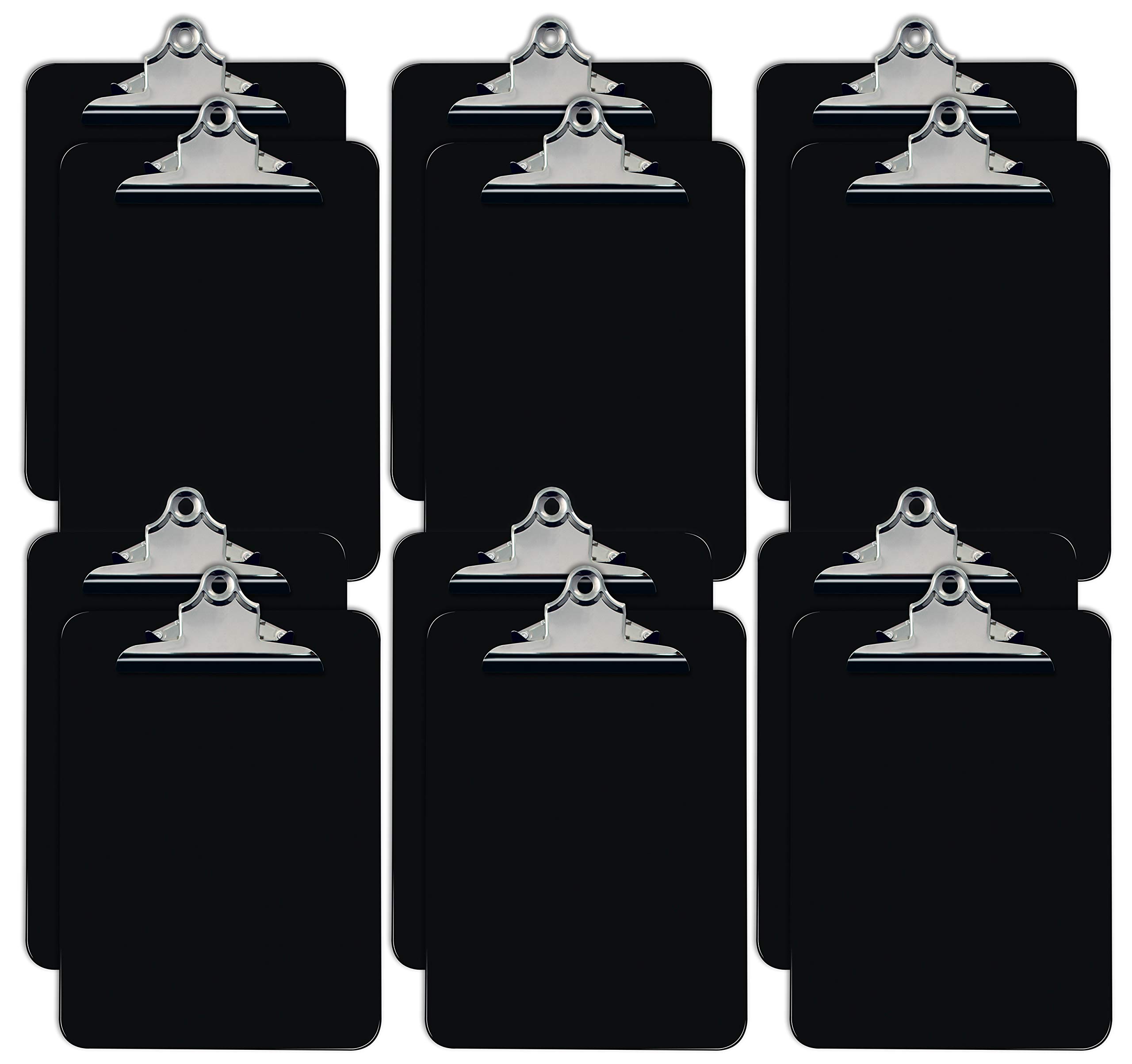 Portapapeles de plástico negro, paquete de 12, duradero, 12.5 x 9 pulgadas, clip de metal estándar, por Better Office Products, negro, juego de 12