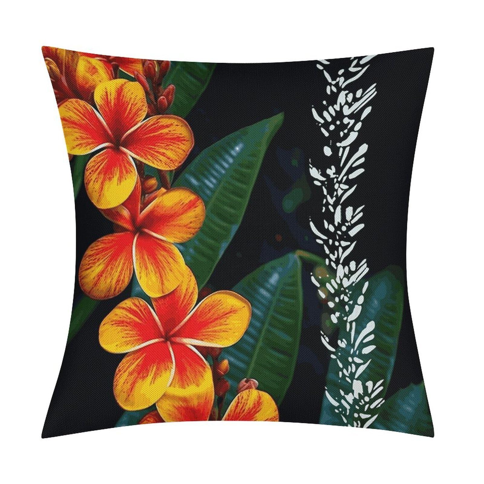 Fodpand Style Eye-Catching Hawaiian Flowers Pillow Covers 18X18 Inch, Pillow Cases Boho Farmhouse, Throw Pillow Covers For Couch Sofa Bed Spring Home Decor