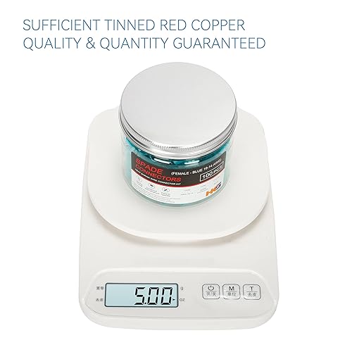 Miniatura 40 de HKS 100 conectores de pala hembra rojo 22-16 AWG – Kit de conectores de cable de desconexión rápida eléctricos termorretráctiles – cobre rojo