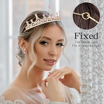 CURASA Gold and Pink Princess Crown Tiaras and Crowns for Women Wedding Headpiece for Birde Crysal Tiara for Little Girls Queen Crown for Bridal Birthday Party Prom Halloween Pageant