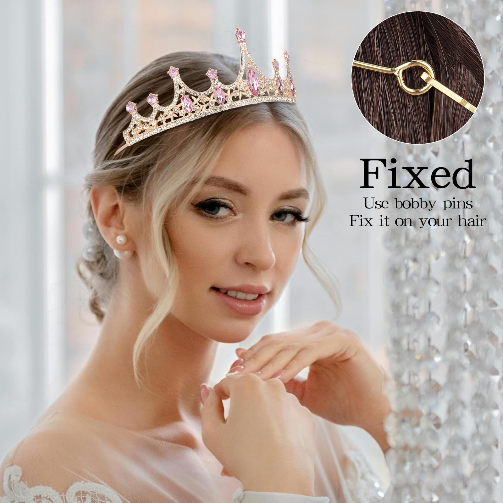 Amazon.com: CURASA Gold and Pink Princess Crown Tiaras and Crowns