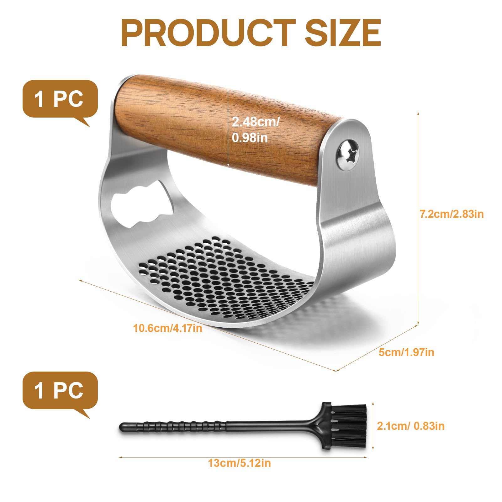 GlasFlength Garlic Crusher wyciskacz do czosnku ze stali nierdzewnej, do czosnku, łatwa do czyszczenia za pomocą małego pędzla