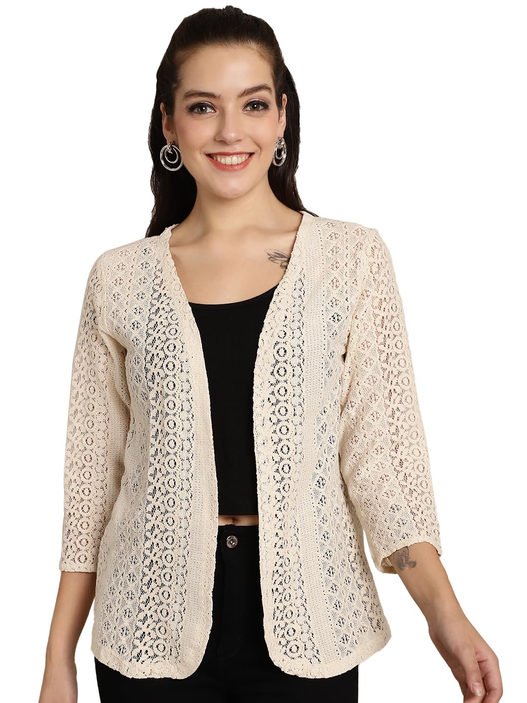 dressitude Women Trending Front Open | Cotton Self Designed 3/4th Sleeves Blazer Shrug-picture-20