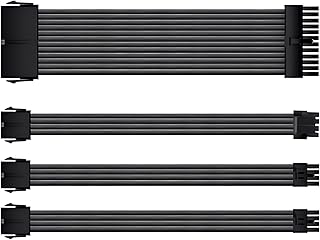 【スモールラボ】スリーブケーブル 延長ケーブル 30cm 24pin 8pin(6+2pin×2、4+4pin×1) マザーボード グラフィックボード 電源ユニット ケーブルコーム付き (ブラック)