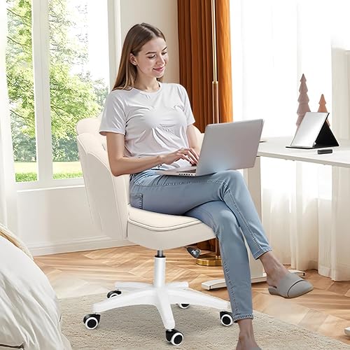 Miniatura 7 de HDHNBA Silla de tocador con ruedas Silla de escritorio de pétalos de terciopelo Silla de oficina en casa copetada tapizada para mujeres y niñas,