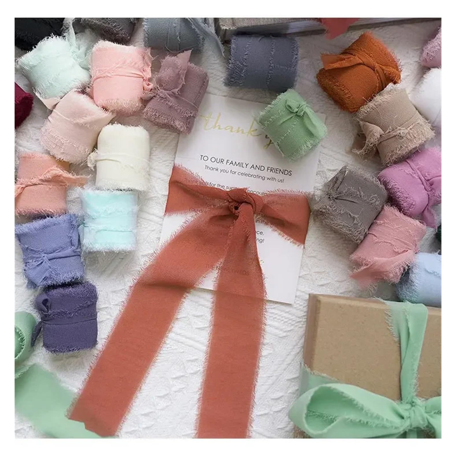 Chiffonband, 8 Stück, Chiffon-Seidenband, Fransen für Hochzeitsdekorationen, Brautsträuße, Geschenkverpackung, Schleifenherstellung für Geschenkverpackungen, Urlaubsdekoration