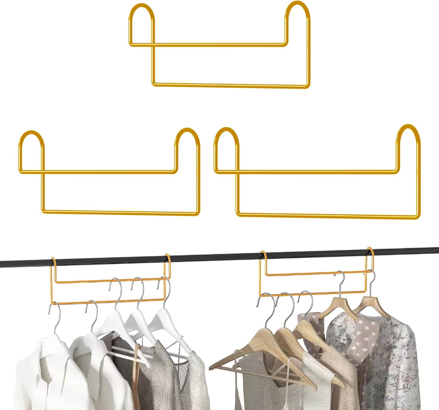 Space Saving Hangers for Clothes: 3 Pack 12 inch Magic Hanger Closet Organizer Metal Heavy Duty Hangers for Shirt Coat Pants Skirt Sorting Storage - Gold