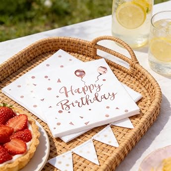 Pack of 20 Birthday Napkins 33 x 33 cm White Gold Print Happy Birthday Napkins for Birthday Boys Girls Happy Birthday Napkins Decorations Party Table Decoration Colourful Napkins