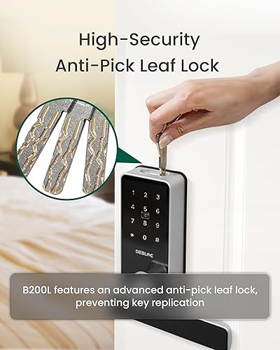 Miniatura 9 de DESLOC B200L - Cerradura inteligente de huellas dactilares con asa, cerraduras de puerta de entrada sin llave para puerta delantera y dormitorios