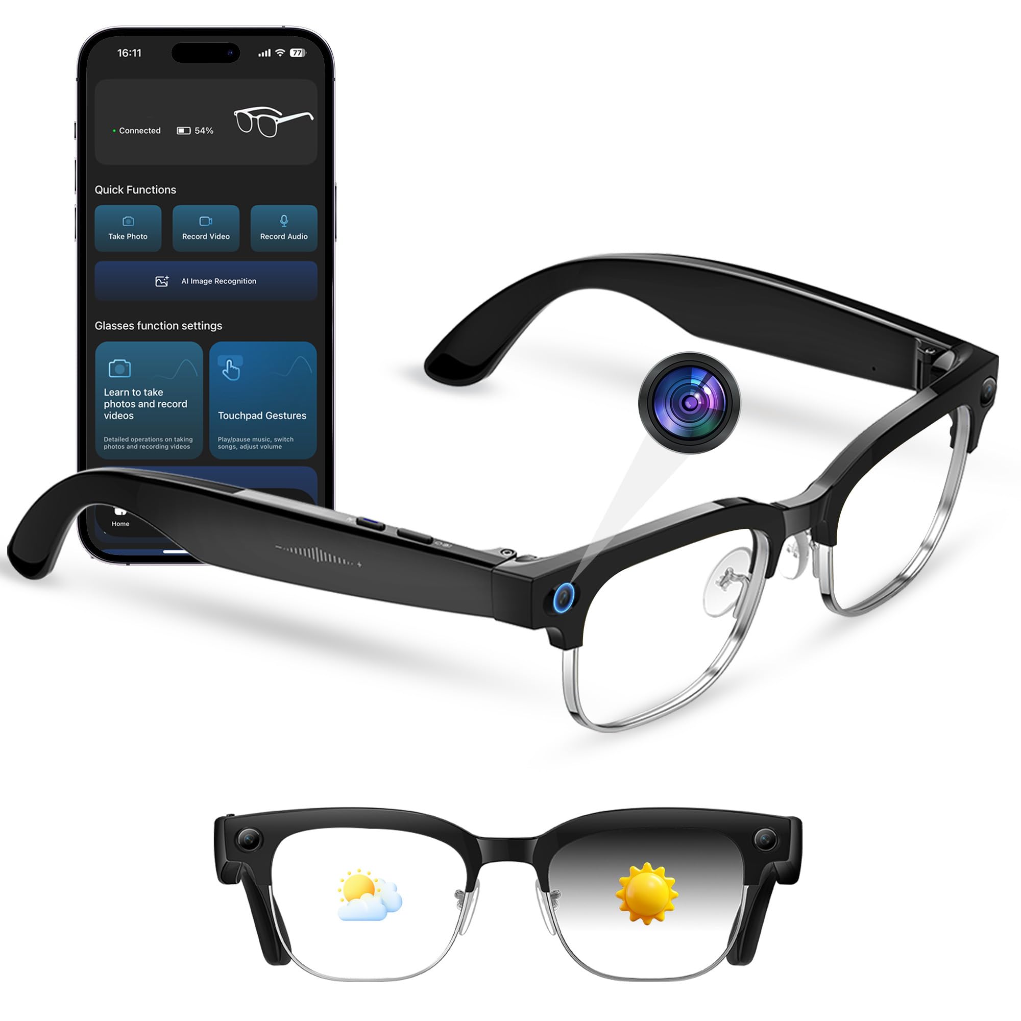 AI smart glasses with 8MP camera, 4K photo, 1080P video recording, real-time translation, AI image recognition, Bluetooth calls, open ear audio-image-19