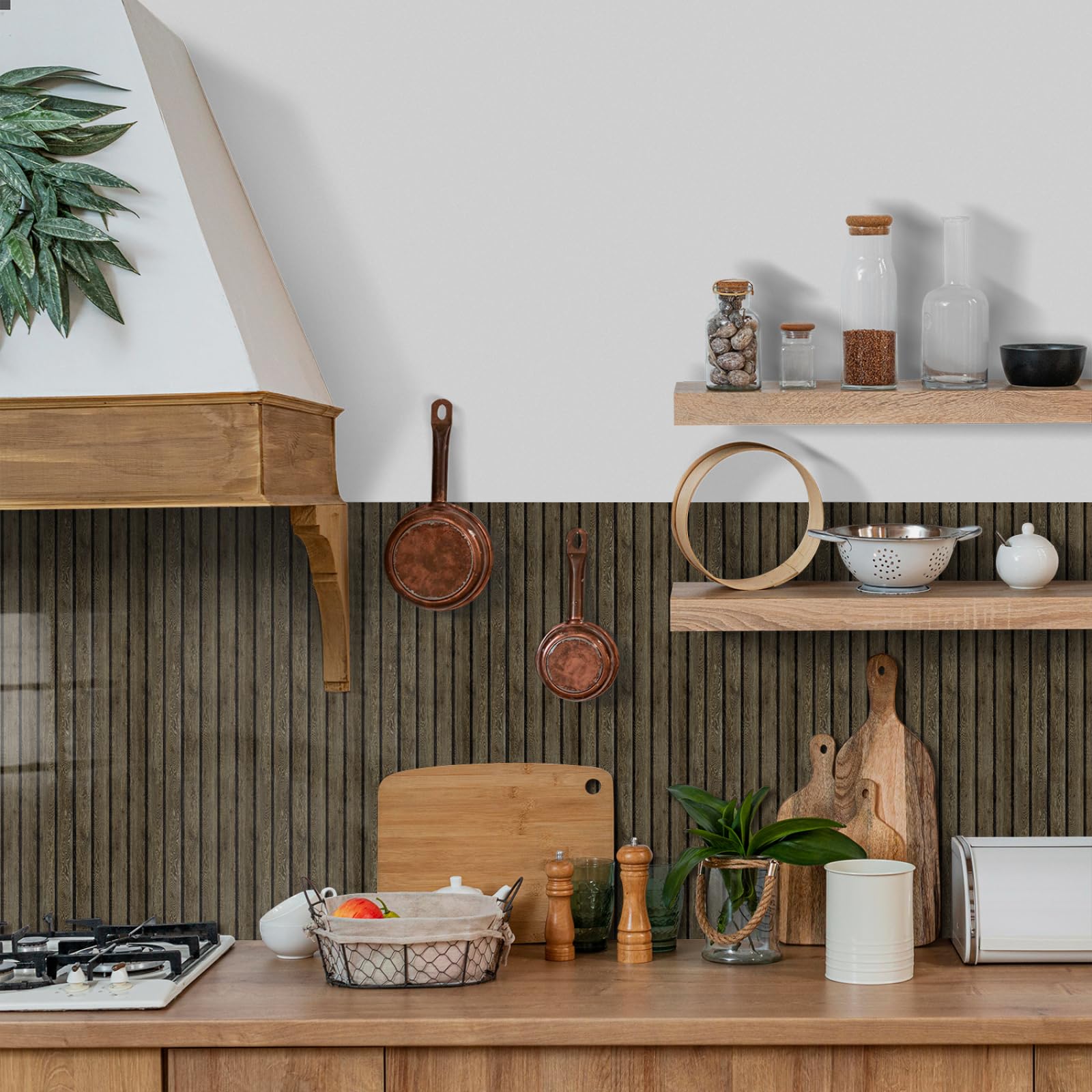 Self Adhesive Wall Tiles Brown Wood Grain Stick on Thicker Peel and Backsplash for Kitchen Bathroom Tile Stickers