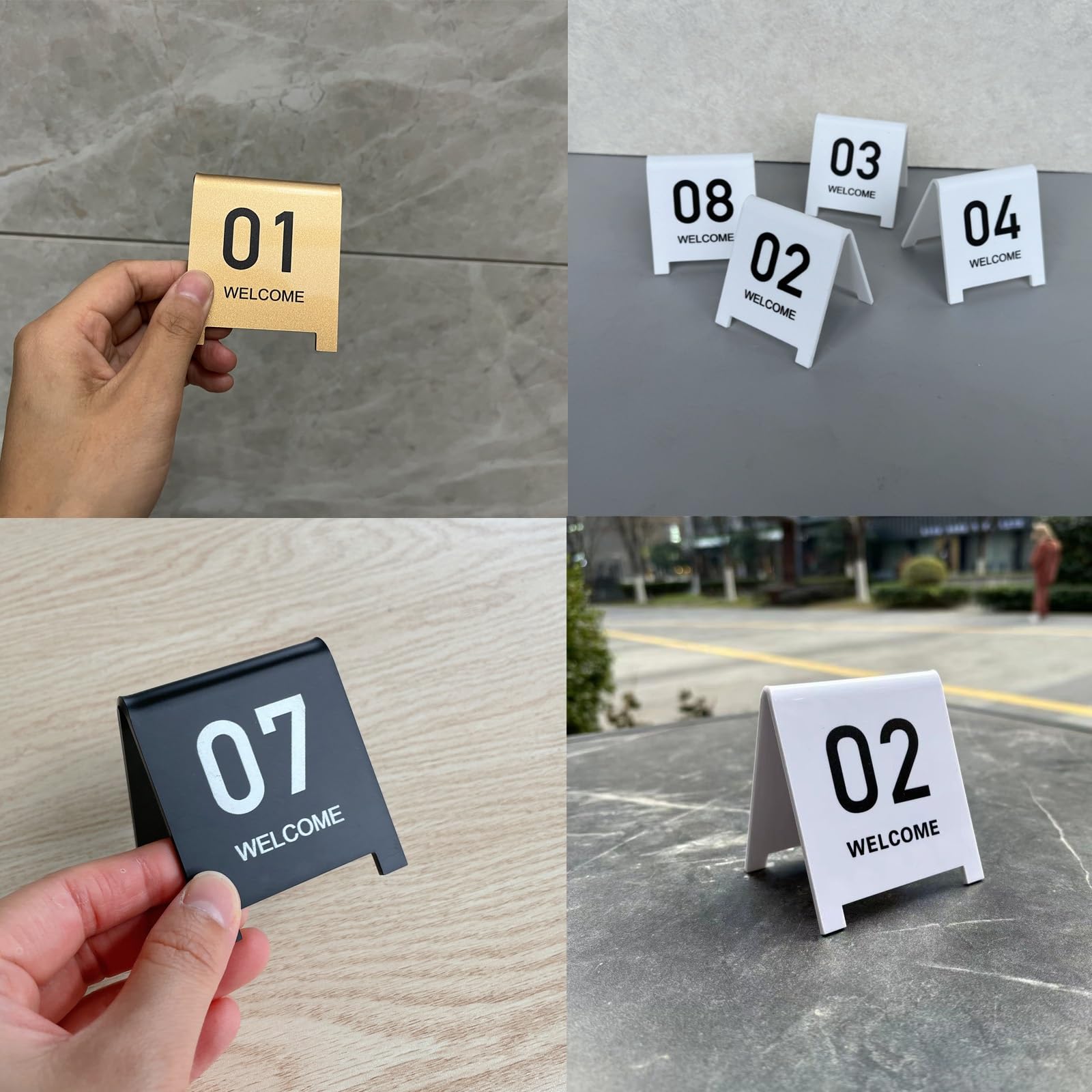 Kartki z numerami stolików w stylu namiotowym, Dwustronne akrylowe numery stołów 1-10 Wielokolorowe 6-8 cm Do restauracji bankietowej weselnej(Black-6cm,1-25)