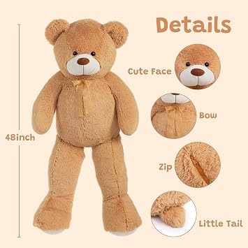 HollyHOME Giant Teddy Bear 4Ft Big Teddy Bear Stuffed Animal Birthday Valentines Day Plush Toy for Kids and Girlfriend 48 inch Tan