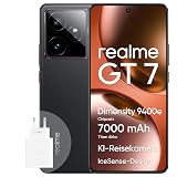 realme GT 7 Smartphone 5G 12+512 GB, Dimensity 9400e Flaggschiff-Chipsatz, 7000 mAh Titan-Akku, 6000 Nits Display, 50 MP IMX906 OIS Kamera, Al-Planer, IP69, IceSense Schwarz