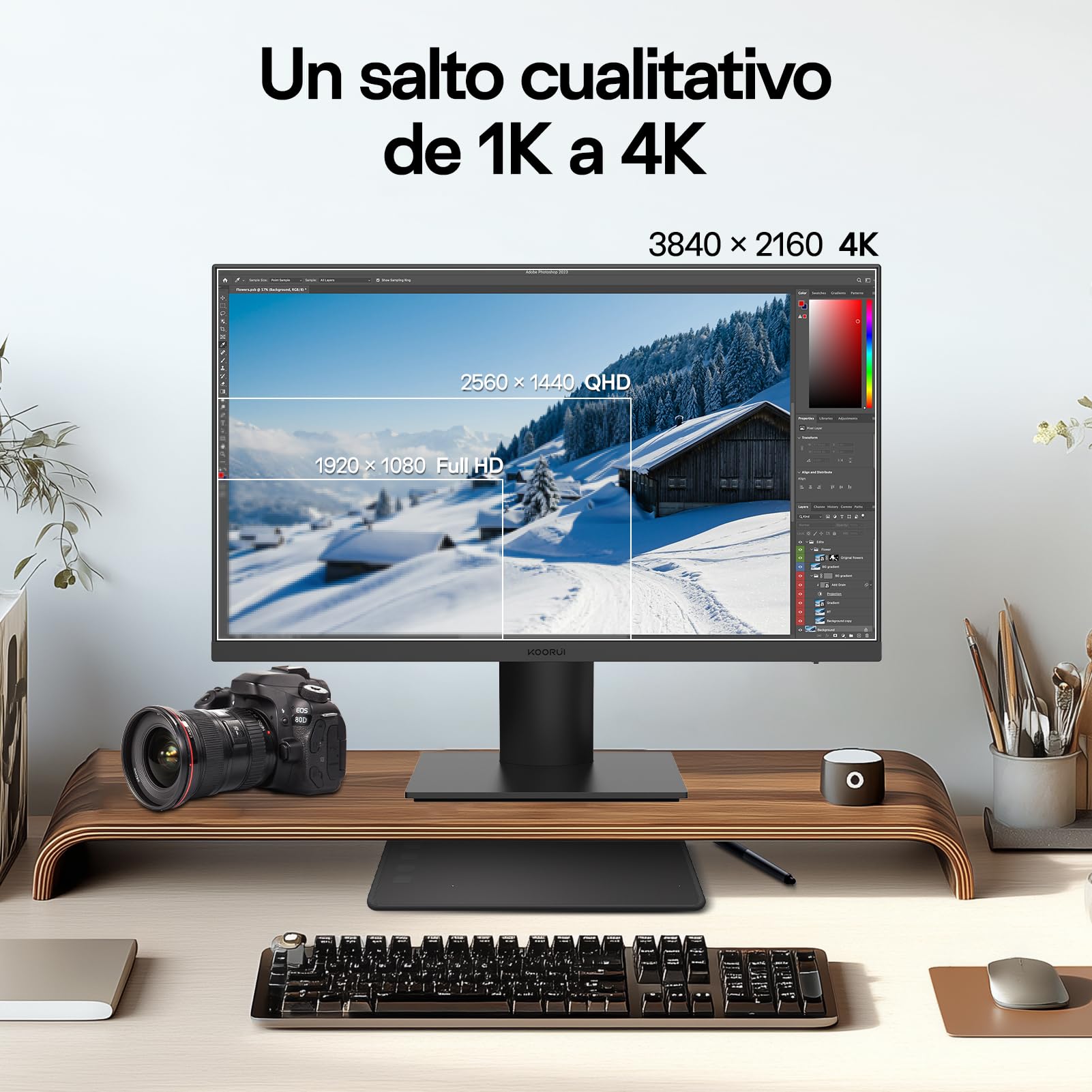 KOORUI Monitor 32 Pulgadas 4k, UHD 3840×2160, VA, 60Hz, Adaptive Sync | 95% DCI-P3,HDR10,sincronización adaptativa,Altavoces Integrados x 2,HDMI 2.0 ×2 y DP 1.4,VESA 100×100