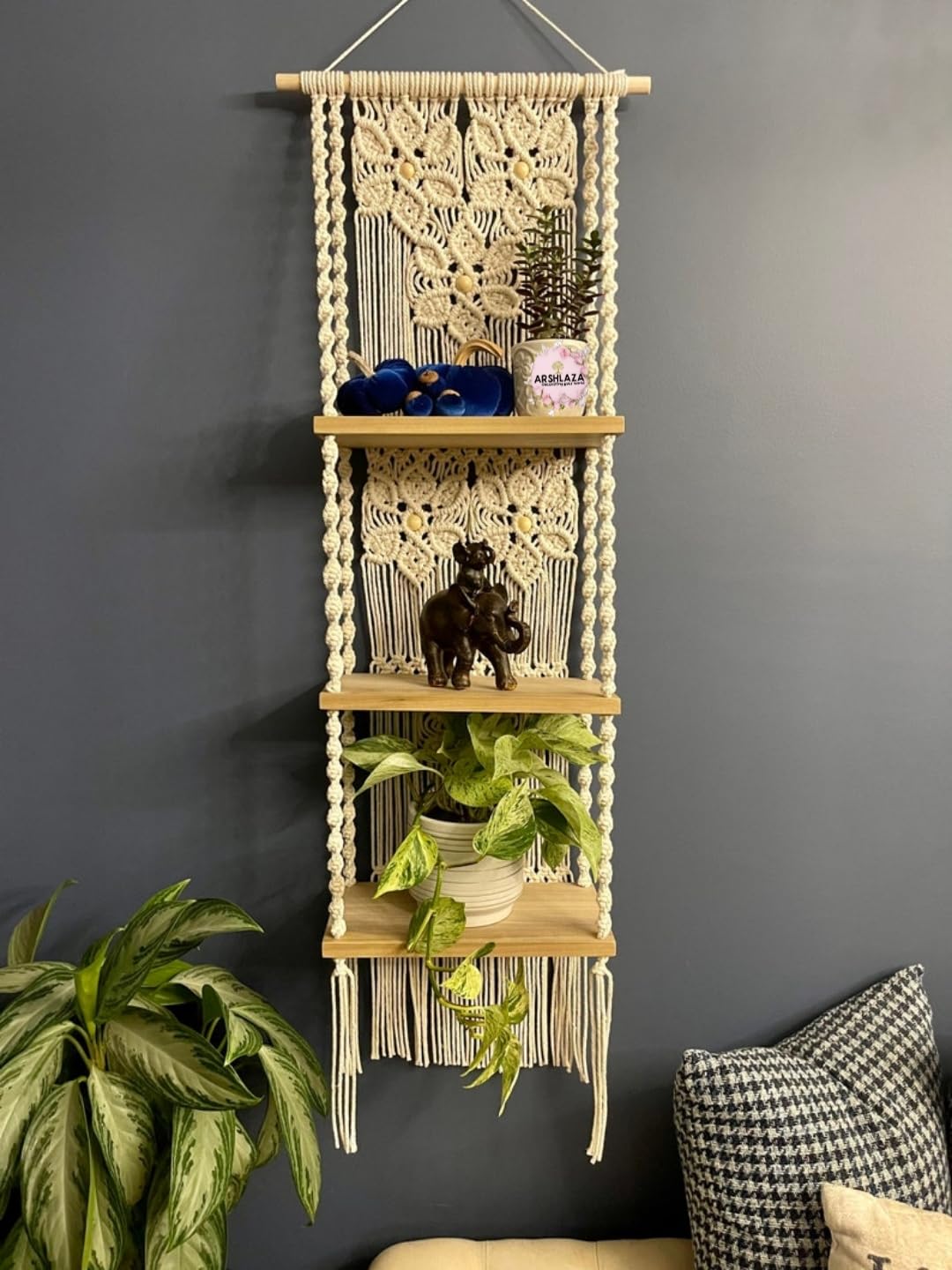 ARSHLAZA Macrame Wall Hanging Plant Shelf, 3-Tier Macrame Shelves Boho Bathroom Shelf, Handmade Boho Floating Shelves for Plants and Decor [Z60]-image-29