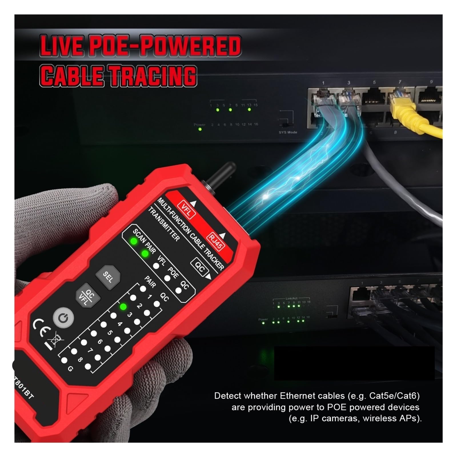 Netzwerkkabeltester, Netzwerkkabeltester, HT801A Multifunktional Mit LED-Licht, PoE, Leitungsdetektor Für RJ11 RJ45-Verfolgung,für Netzwerkkabel
