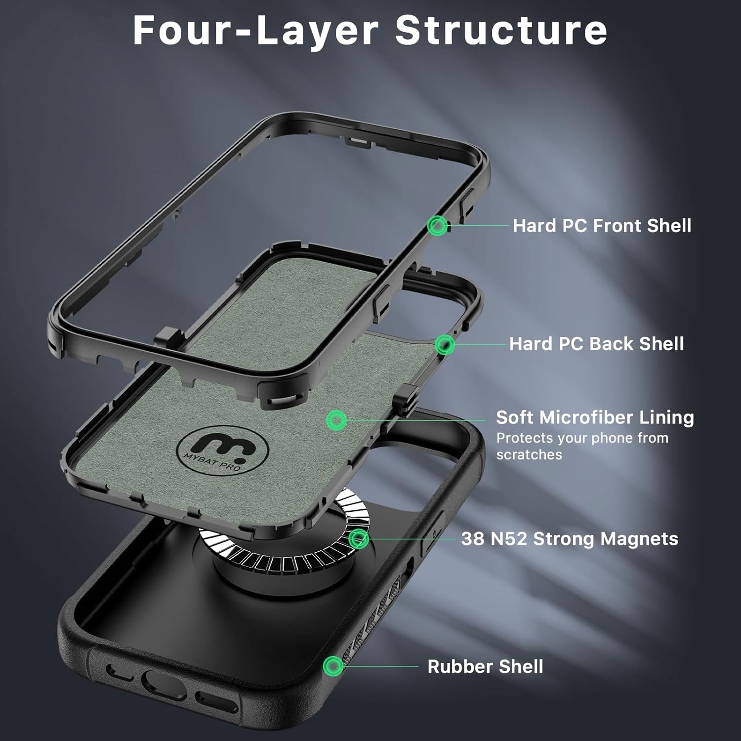 MYBAT PRO Maverick Series iPhone 15 Case – Heavy‑Duty Military Drop Protection, MagSafe Compatible (38 Magnets), Built‑in Screen Protector, Removable 360° Belt‑Clip Kickstand, Anti‑Fingerprint Grip - Image 4