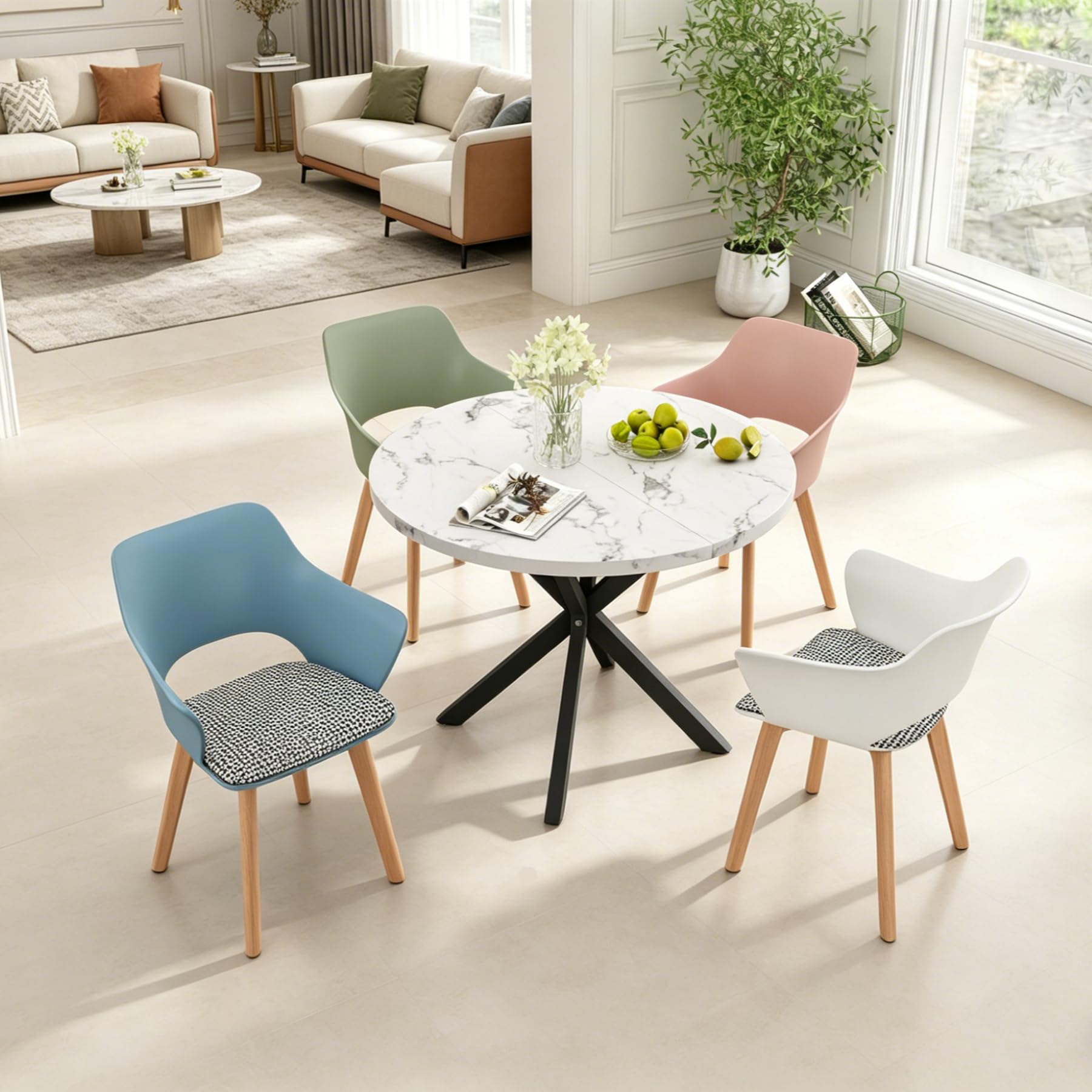 GrandCA HOME Set di 4 Sedie da Cucina Nordica Sedia da Pranzo con Gambe in Legno Massello, Sedie Imbottite per Camera da Letto, Soggiorno, Cucina,Miscela-2-N