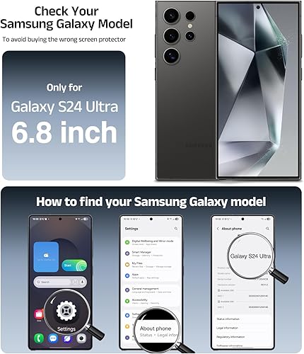 Miniatura 2 de Paquete de 4 protectores de pantalla para Galaxy S24 Ultra [6.8 pulgadas], 100% desbloqueo de huellas dactilares, dureza 9H+ grado militar, película