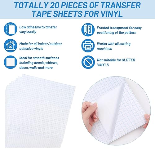 Miniatura 3 de selizo Paquete de 20 cintas de transferencia transparentes, papel de contacto, hoja de transferencia de papel de baja adherencia para manualidades
