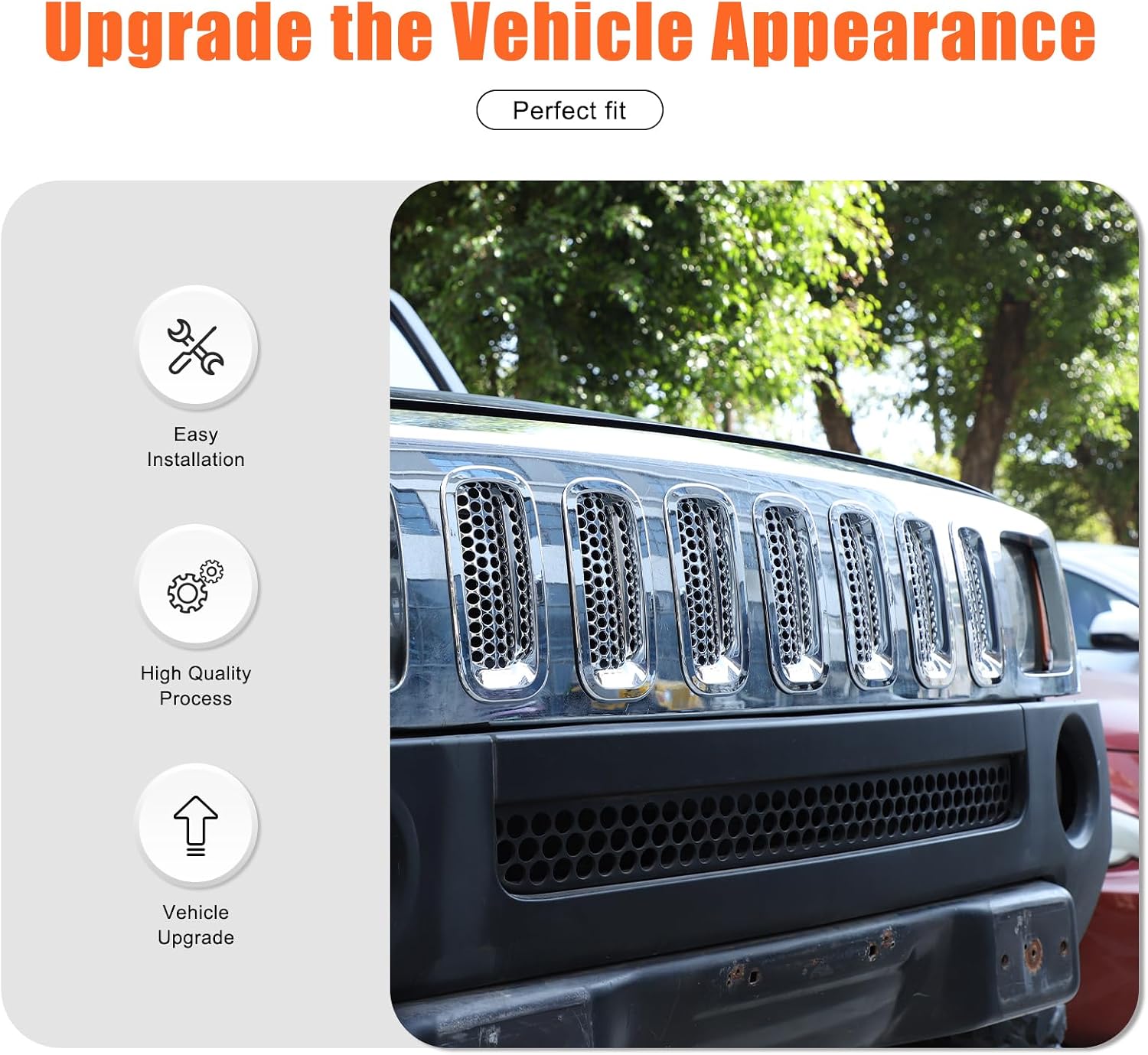 PIUGILH Front Bumper Grill Inserts Mesh Cover Compatible with Hummer H3 2005-2009 Accesories ABS Front Bumper Bug Guard Grill Cover Trim, 7Pcs (Silver)